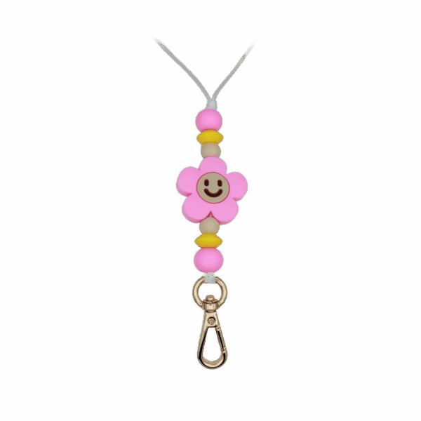 Keycord met gekleurde kralen en stevige clip, ideaal voor sleutels of pasjes.