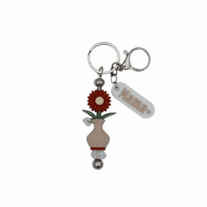 Sleutelhanger Mama - Bloem in Vaasje Beige