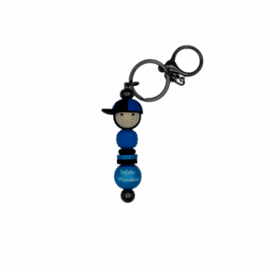 Handgemaakte sleutelhanger met siliconen kralen in verschillende kleuren.
