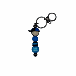 Handgemaakte sleutelhanger met siliconen kralen in verschillende kleuren.