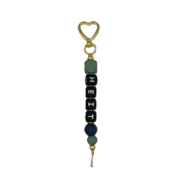 Gepersonaliseerde sleutelhanger met zwarte letters heit