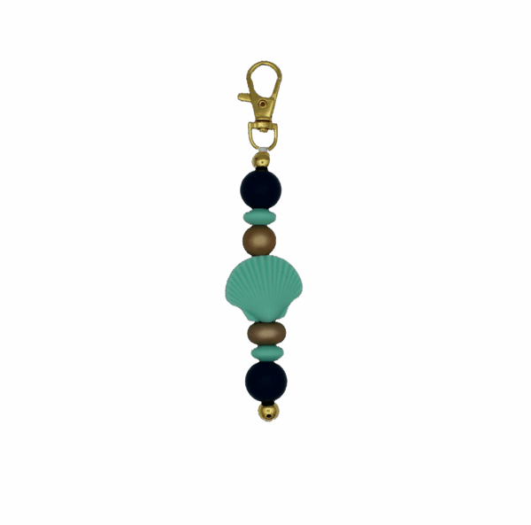 Handgemaakte sleutelhanger met siliconen kralen in verschillende kleuren.