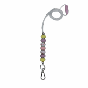 Keycord met gekleurde kralen en stevige clip, ideaal voor sleutels of pasjes.