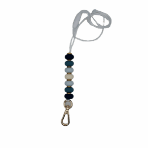 Keycord met gekleurde kralen en stevige clip, ideaal voor sleutels of pasjes.