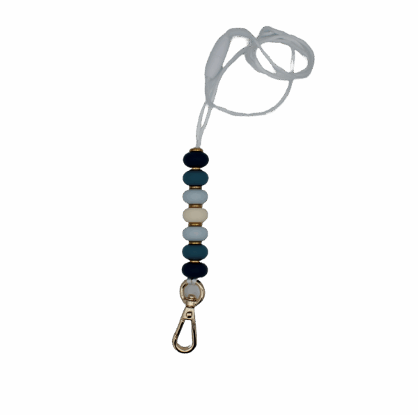Keycord met gekleurde kralen en stevige clip, ideaal voor sleutels of pasjes.