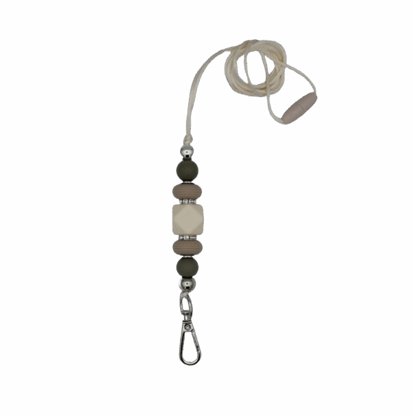 Keycord met gekleurde kralen en stevige clip, ideaal voor sleutels of pasjes.