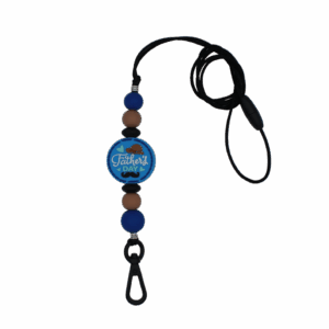 Keycord met gekleurde kralen en stevige clip, ideaal voor sleutels of pasjes.