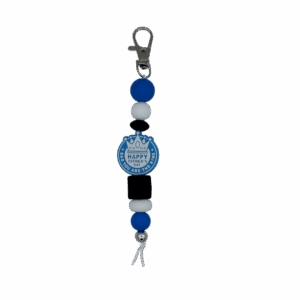 Handgemaakte sleutelhanger met siliconen kralen in verschillende kleuren.