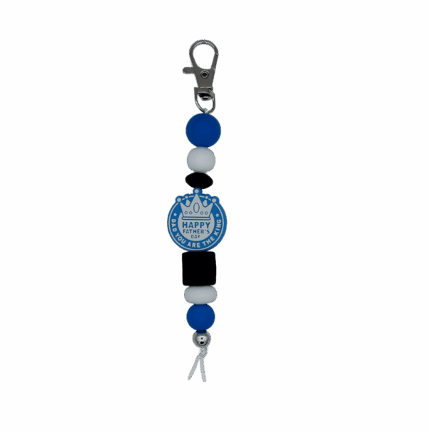 Handgemaakte sleutelhanger met siliconen kralen in verschillende kleuren.